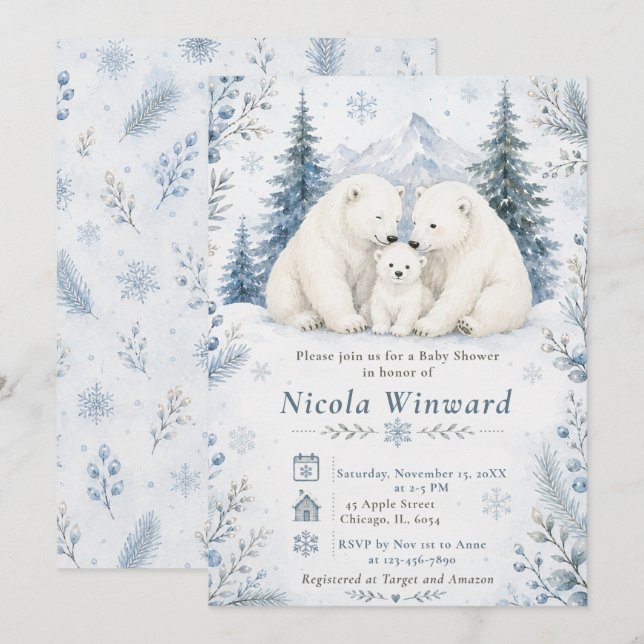 Polar Bear Baby Shower Invitation (Front/Back)
