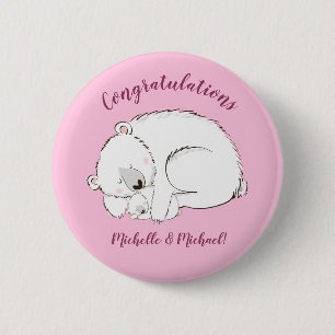 Polar Bear Baby Shower Pink Girl 6 Cm Round Badge