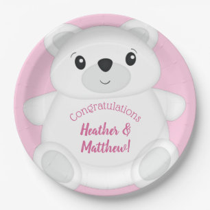 Polar Bear Baby Shower Pink Paper Plate