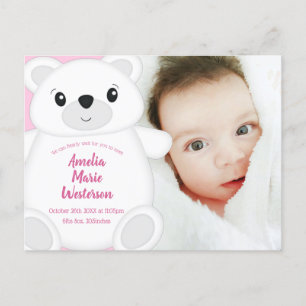 Polar Bear Baby Shower Pink Postcard