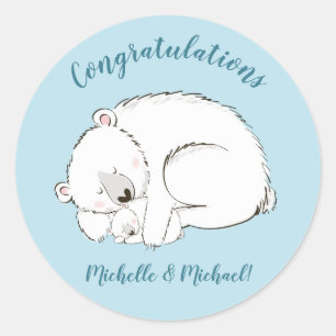 Polar Bear Baby Shower Winter Blue Boy Classic Round Sticker