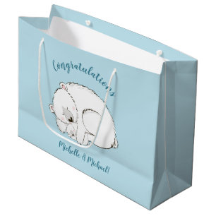 Polar Bear Baby Shower Winter Blue Boy Large Gift Bag