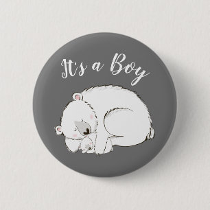 Polar Bear Baby Shower Winter Gray Gender Neutral 6 Cm Round Badge