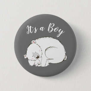 Polar Bear Baby Shower Winter Grey Gender Neutral 6 Cm Round Badge