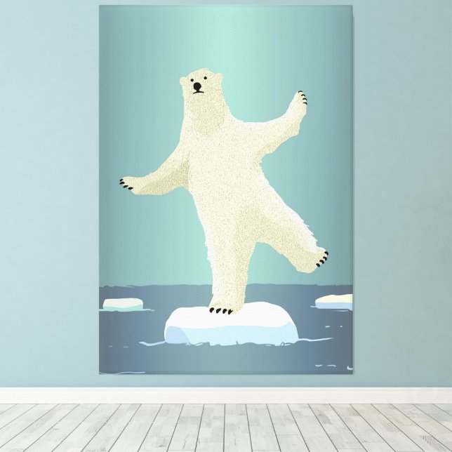 Polar Bear Balancing on Iceberg Artwork Canvas Print (Insitu(Wood Floor))