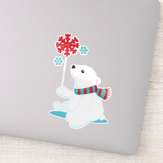 Polar Bear, Bear With Scarf, Cute Bear, Snowflakes (Detail)