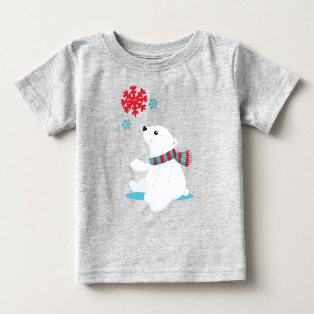 Polar Bear, Bear With Scarf, Cute Bear, Snowflakes Baby T-Shirt (Front)