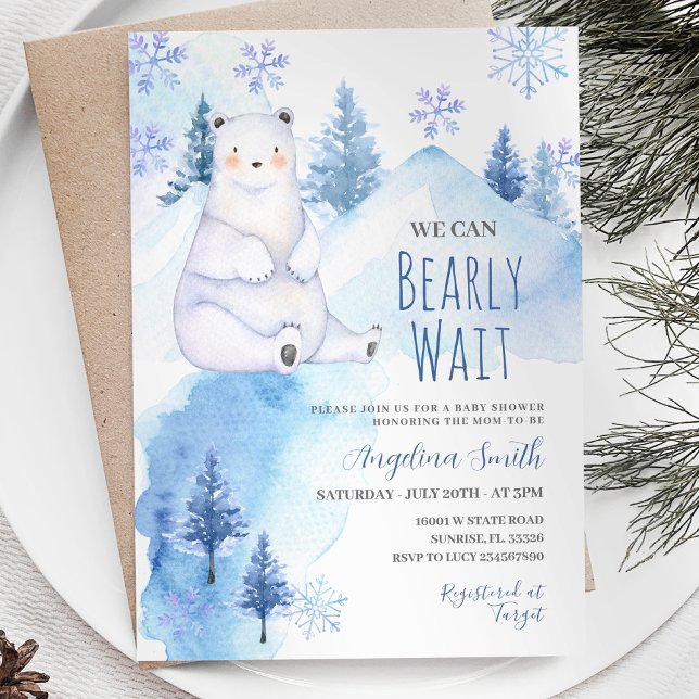 Polar Bear Bearly Wait Mountain Baby Shower Invitation (Creator Uploaded)