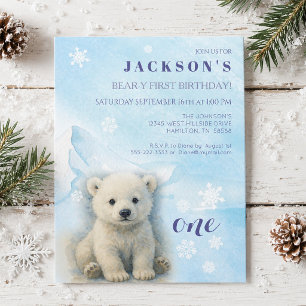 Polar Bear Beary First Birthday Party Invitation