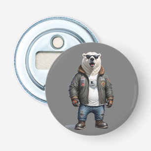 Polar Bear Biker Rebel in Leather Jacket Cool Art Bottle Opener