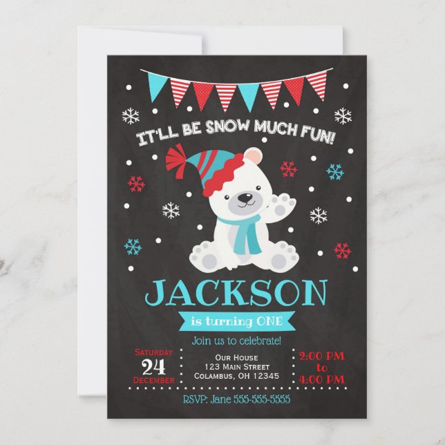 Polar Bear Birthday Invitation / Winter Birthday (Front)