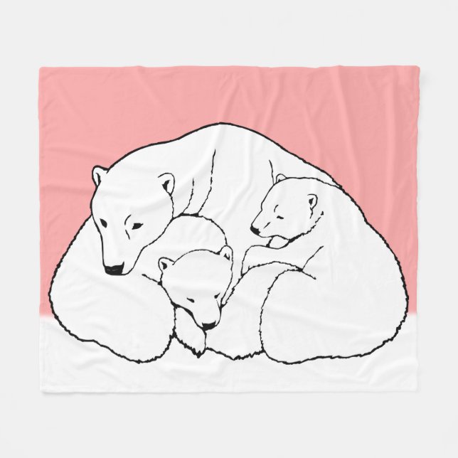 Polar Bear Blanket Mother & Twin Bear Cub Blankets (Front (Horizontal))