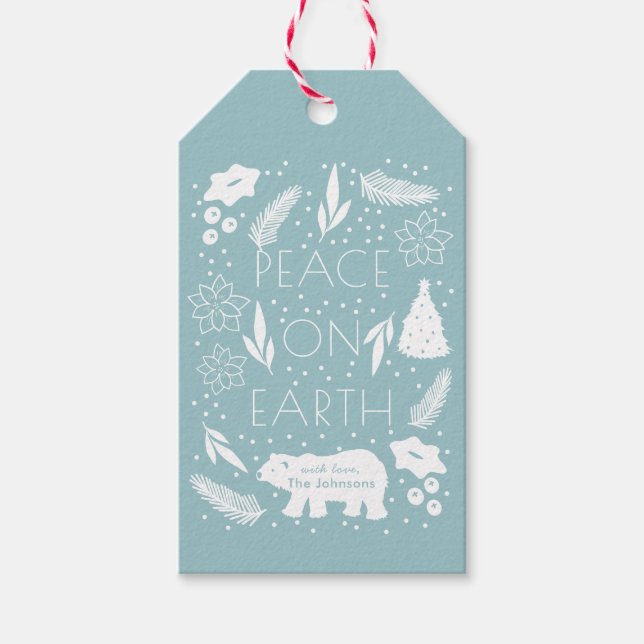 Polar Bear Blue Foliage Christmas Gift Tag (Front)