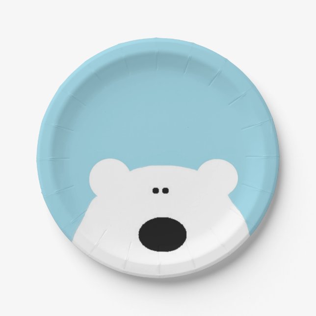 Polar Bear Blue Paper Plate (Front)