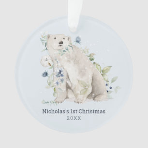 Polar Bear Blue Personalized Ornament