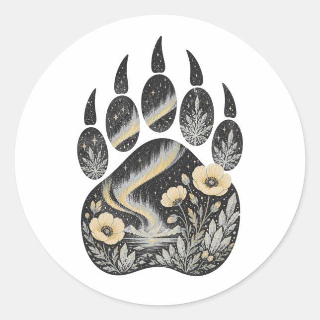 Polar Bear Botanical Footprint Nature Sticker (Front)