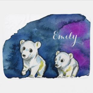 Polar Bear Brothers Watercolor Painting Baby Blanket