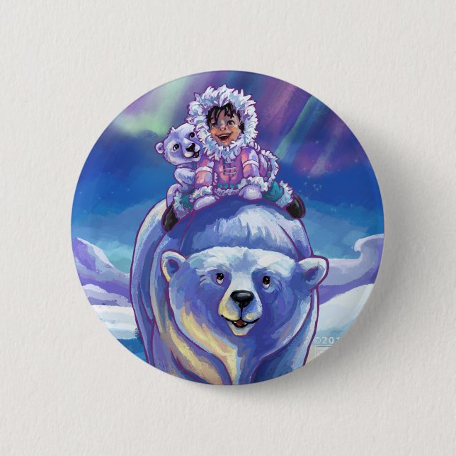Polar Bear Bus 6 Cm Round Badge (Front)