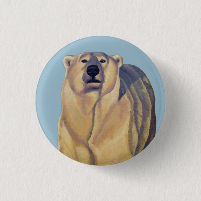 Polar Bear Buttons Pin Wildlife Art Button (Front)