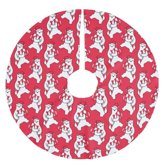 Polar Bear Candy Cane Christmas Tree Skirt (Front)