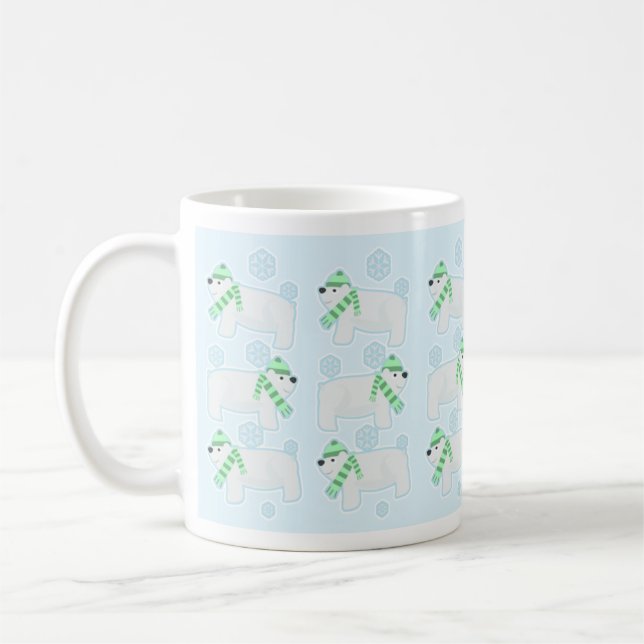 Polar Bear Cartoon Scarf Trio Cute Art Coffee Mug (Left)