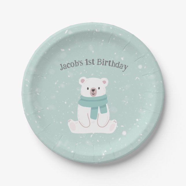 Polar Bear Celebration Paper Plates (Front)