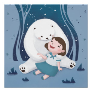 Polar Bear & Child Illustration Poster