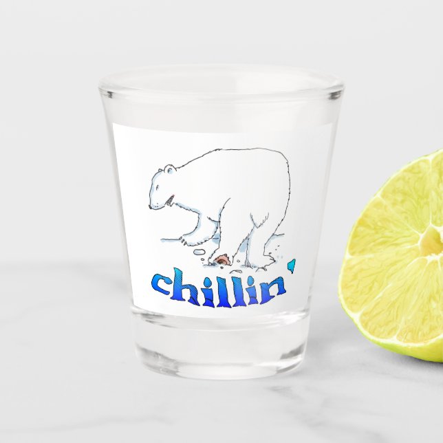 Polar Bear Chill white shot glass (Front)