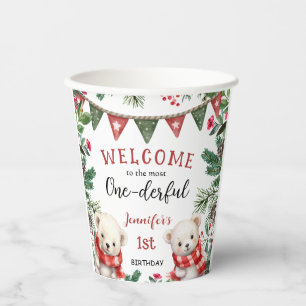 Polar Bear Christmas 1st Birthday Paper Cups