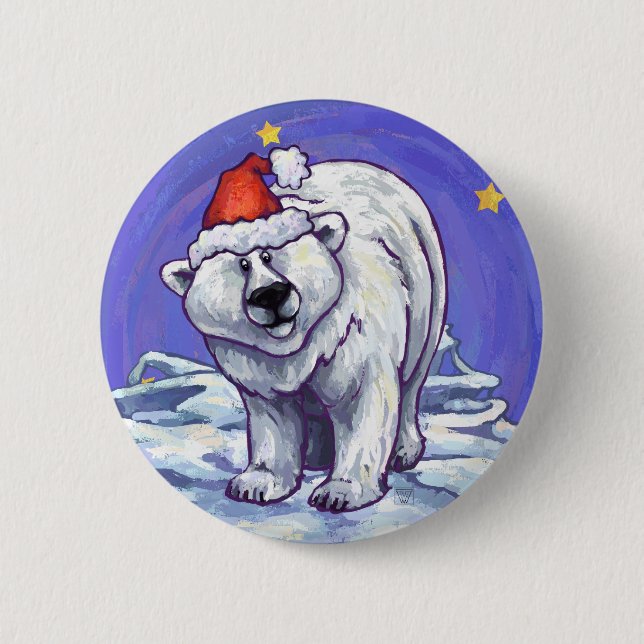 Polar Bear Christmas 6 Cm Round Badge (Front)