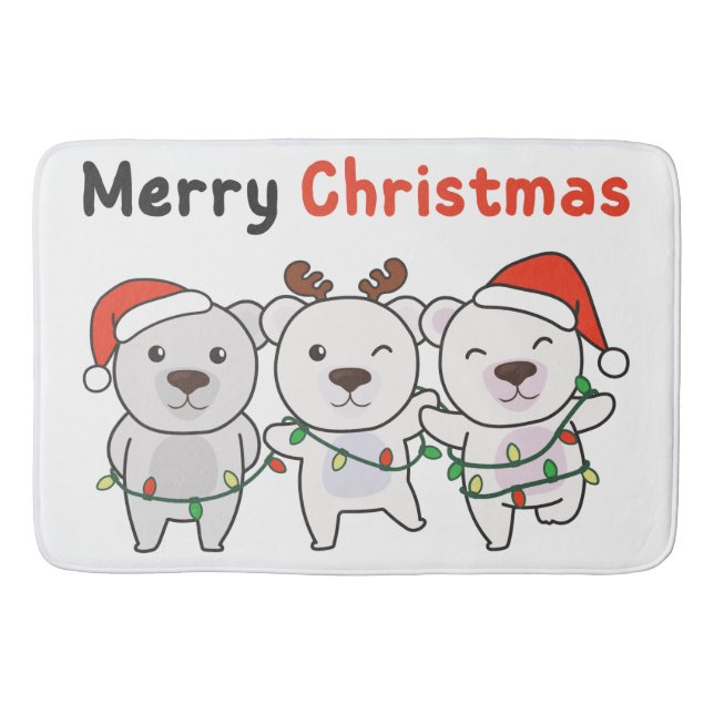 Polar Bear Christmas Animals Polar Bears Merry Bath Mat (Front)