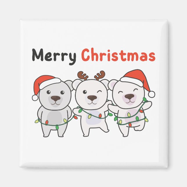 Polar Bear Christmas Animals Polar Bears Merry Magnet (Front)