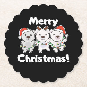 Polar Bear Christmas Animals Polar Bears Merry Paper Coaster