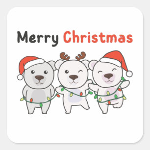 Polar Bear Christmas Animals Polar Bears Merry Square Sticker
