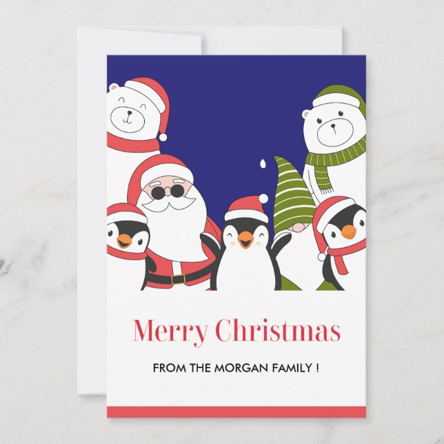 Polar Bear Christmas Cards, Gnome Santa Penguin Holiday Card (Front)
