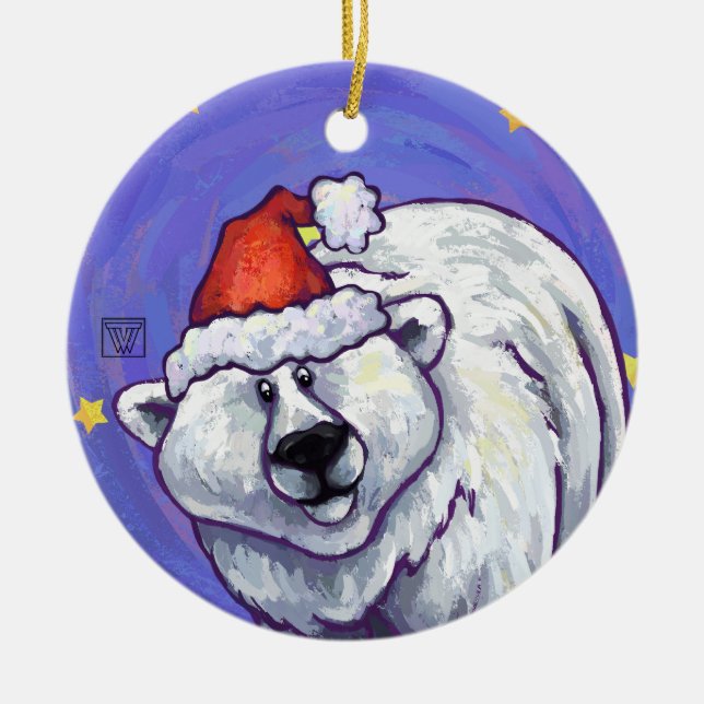 Polar Bear Christmas Ceramic Tree Decoration (Front)