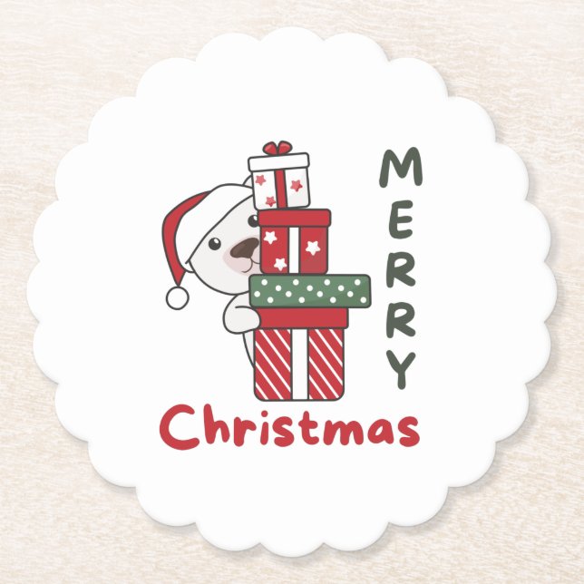 Polar Bear Christmas Gift Winter Animals Polar Paper Coaster (Front)