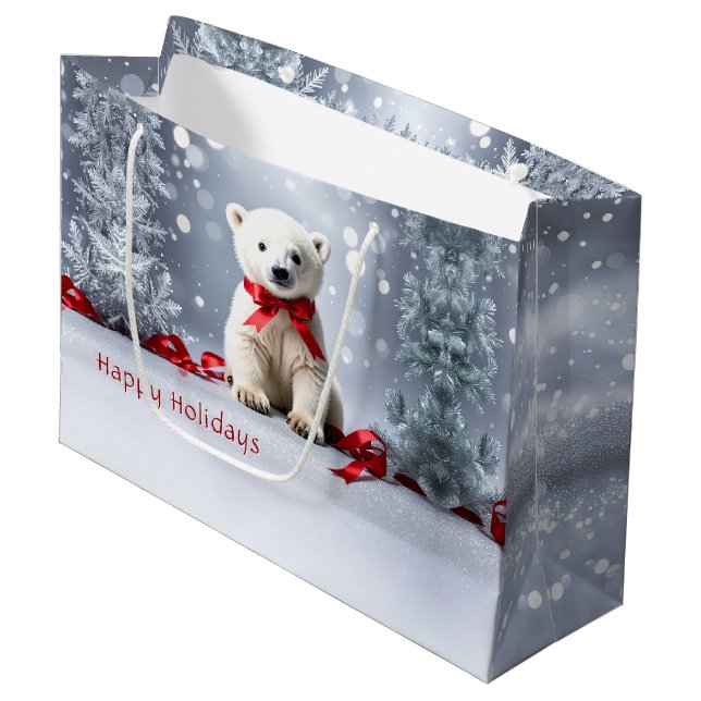 Polar Bear Christmas Holiday Gift Bag (Front Angled)