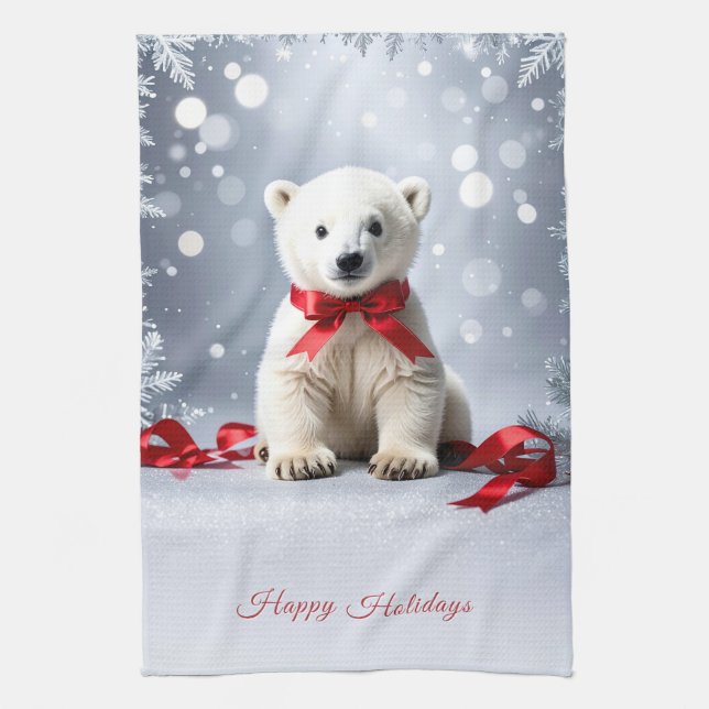 Polar Bear Christmas Holiday Kitchen Towel (Vertical)