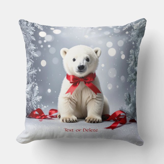 Polar Bear Christmas Holiday Throw Pillow (Front)
