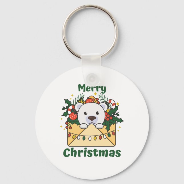 Polar Bear Christmas Letter Winter Animals Polar Key Ring (Front)