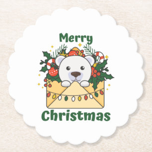 Polar Bear Christmas Letter Winter Animals Polar Paper Coaster