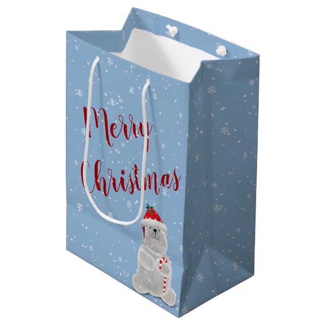 Polar Bear Christmas Medium Gift Bag (Front Angled)