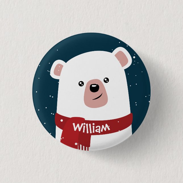 Polar Bear Christmas New Year's Personalised 3 Cm Round Badge (Front)