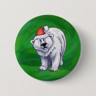 Polar Bear Christmas On Green 6 Cm Round Badge