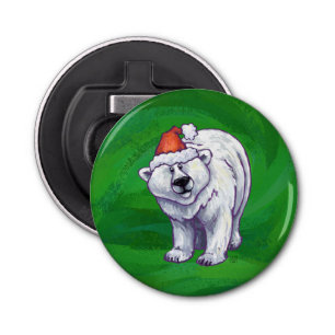 Polar Bear Christmas On Green Bottle Opener