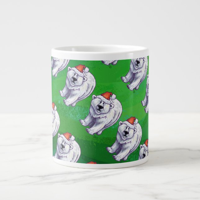 Polar Bear Christmas On Green Large Coffee Mug (Front)