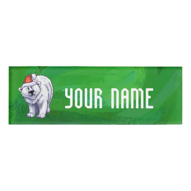 Polar Bear Christmas On Green Name Tag (Front)