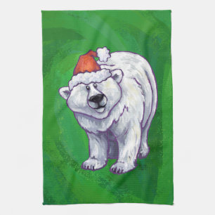Polar Bear Christmas On Green Tea Towel