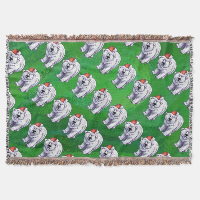 Polar Bear Christmas On Green Throw Blanket (Front)